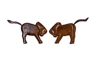 EELIKA Wooden Angry Bull Showpiece for Home Decor, Tableware & Gift Items, Set of 2