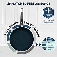 Borosil ProChef Non-Stick Fry Pan, 26 cm, Gas Stove Compatible, Thick Uniform Body for Even Heating, Metal Spoon Friendly, PFOA Free, Blue Exterior, Stir Frying Pan for Eggs, Cutlets, 1 Year Warranty