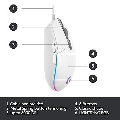 LOGITECH USB WIRED GAMING MOUSE WITH 8K DPI TRACKING AND CUSTOMIZABLE RGB LIGHTING G102-White LOGITECH USB WIRED GAMING MOUSE WITH 8K DPI TRACKING AND CUSTOMIZABLE RGB LIGHTING G102-White