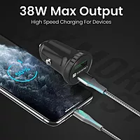 Portronics 38W Dual Output Car Charger – 20W Type-C PD & 18W USB Fast Charging for iPhone & Android