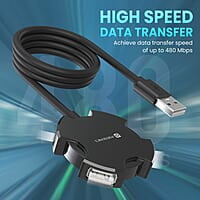 Portronics Mport 4C USB Hub (4-in-1), with 4 x USB 2.0 Ports, 1.2 Metre Long Cable and up to 480 Mbps High-Data Transfer Speeds