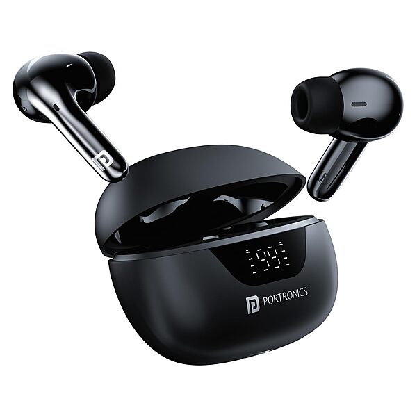 Portronics Twins 28 ANC – TWS Earbuds, 50H Playtime, Black, Active Noise Cancellation, Bluetooth 5.0, Touch Control, IPX4 Water Resistant, Deep Bass, Comfortable Fit, Perfect for Music Lovers.