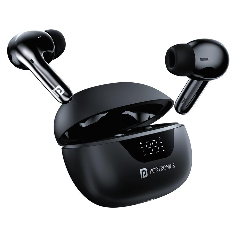 Portronics Twins 28 ANC – TWS Earbuds, 50H Playtime, Black, Active Noise Cancellation, Bluetooth 5.0, Touch Control, IPX4 Water Resistant, Deep Bass, Comfortable Fit, Perfect for Music Lovers.