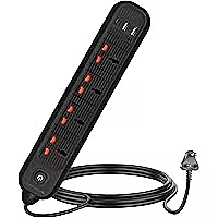 Frontech FT-3513 with 4 universal sockets, 5 m cable, LED indicator & surge protection. Long-reach, safe power for home or office.