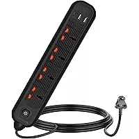 Frontech FT-3513 with 4 universal sockets, 5 m cable, LED indicator & surge protection. Long-reach, safe power for home or office.