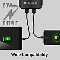 ZEBRONICS MW60 Power Bank, 10000 mAh, Rapid Charge, 20W Output, Outputs - Dual USB | Dual Type C | Lightning, Type C PD, LED Indicator, Built in I/O Cables