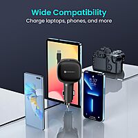 Portronics Car Power Retracto 84W 3-in-1 Car Charger with Retractable Type-C Cable Black