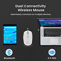 Portronics Toad III White – A stylish dual-mode wireless mouse with Bluetooth and USB connectivity. Ergonomic, lightweight, and portable design.