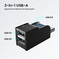 Portronics Mport 3A – 3-in-1 USB Hub, featuring USB 3.0 & 2.0 ports for high-speed data transfer, compact design, and compatibility with various devices, perfect for expanding connectivity.
