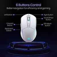 Portronics Toad One Bluetooth Mouse with 2.4 GHz & BT 5.3 Dual Wireless, 6 Buttons, Rechargeable, RGB Lights, Connect 3 Devices, Ergonomic Design for Laptop, Smartphone, Tablet