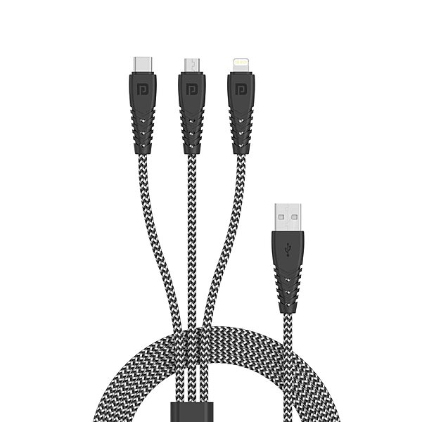 Portronics Konnect J9 3-in-1 Charging Cable – 3A Fast Charging | Data Sync | 1.5M Tangle-Free Cable