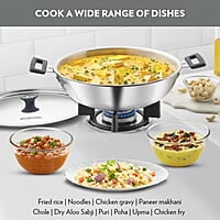 Borosil Cookfresh Tri-ply Stainless Steel Kadhai with Lid, Induction Friendly, 2.5 L, 24 cm Dia