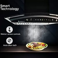 Wonderchef Power Curve Wall-Mount Chimney 1000M3/H Suction Capacity 3 Speed Push Control Low Noise 60cms