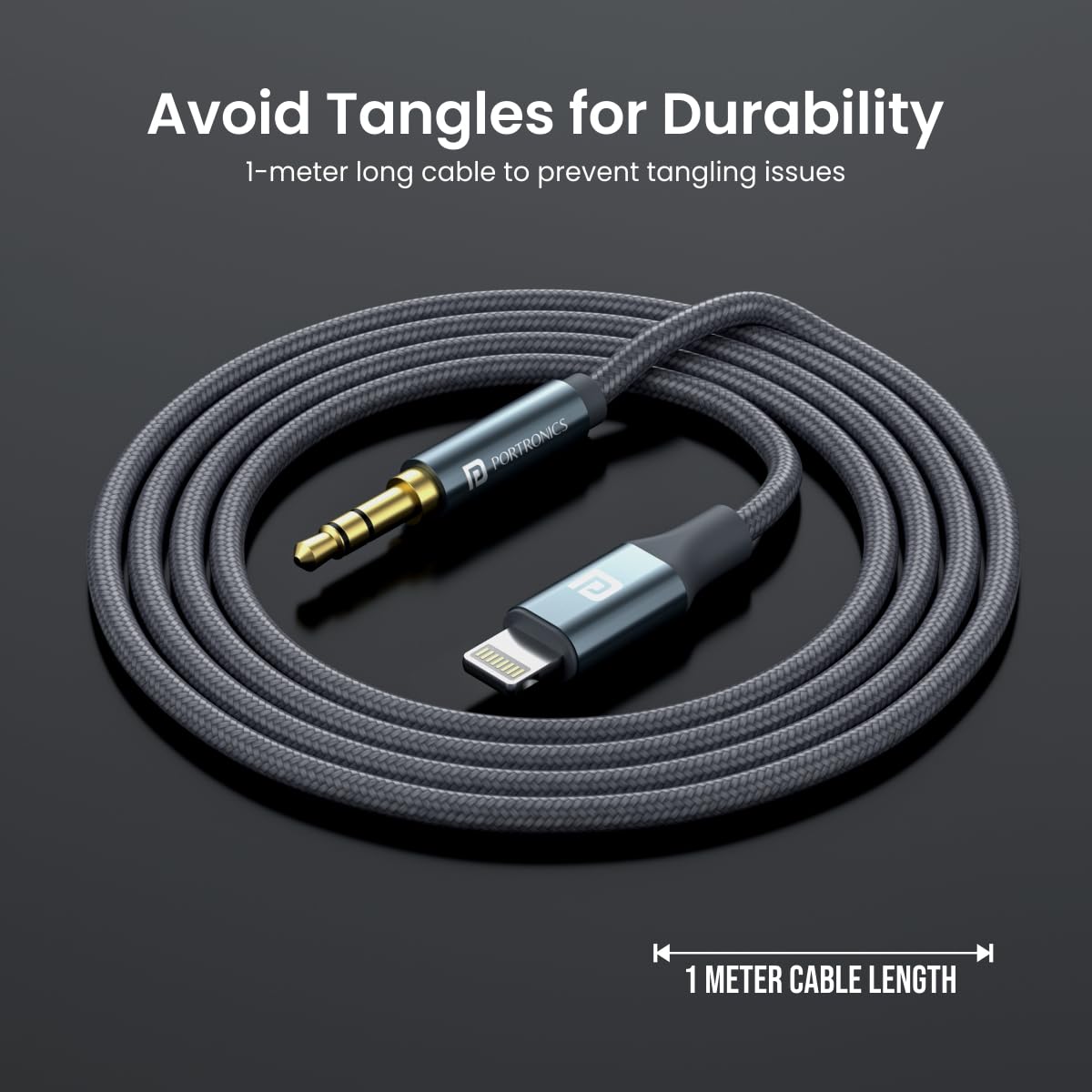 Portronics iKonnect L Plus Lightning to 3.5mm AUX Cable 1m – Braided Audio Cable
