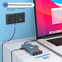 Portronics Mport 11C – 11-in-1 USB-C Hub, featuring 4K HDMI output, Power Delivery, multiple USB ports, SD card reader, and Ethernet, perfect for expanding your device connectivity.