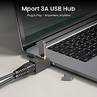 Portronics Mport 3A – 3-in-1 USB Hub, featuring USB 3.0 & 2.0 ports for high-speed data transfer, compact design, and compatibility with various devices, perfect for expanding connectivity.