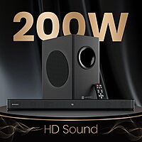 Portronics Pure Sound 107 – 200W Soundbar with Subwoofer | Immersive Audio, Sleek Design, Bluetooth & Powerful Bass for Home Entertainment