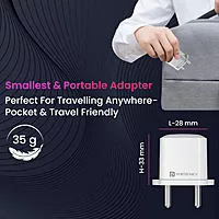 Portronics 1447 Adapto 20 Lite Charger – 20W Type-C PD GaN  | 5V/3A, 9V/2.22A, 12V/1.67A | White