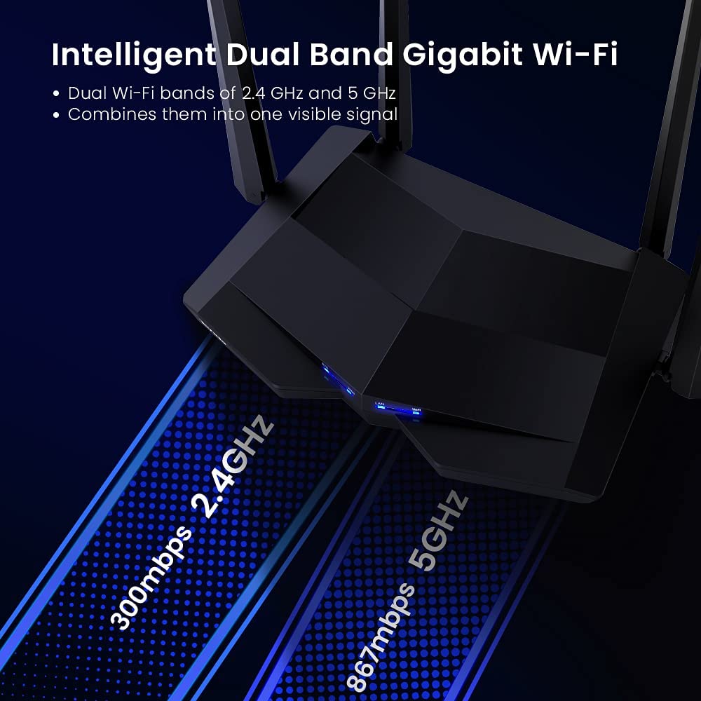Tenda AC10 AC1200 Wireless Smart Dual-Band Gigabit WiFi Router, MU-MIMO, 4 Gigabit Ports, 867Mbps/5 GHz+ 300Mbps /2.4GHz, (Black, Not a Modem) Tenda AC10 AC1200 Wireless Smart Dual-Band Gigabit WiFi Router, MU-MIMO, 4 Gigabit Ports, 867Mbps/5 GHz+ 300Mbps /2.4GHz, (Black, Not a Modem)