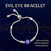Sterling Silver Adjustable Evil Eye Bracelet for Girls and Women Free Size