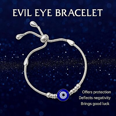Sterling Silver Adjustable Evil Eye Bracelet for Girls and Women Free Size Sterling Silver Adjustable Evil Eye Bracelet for Girls and Women Free Size