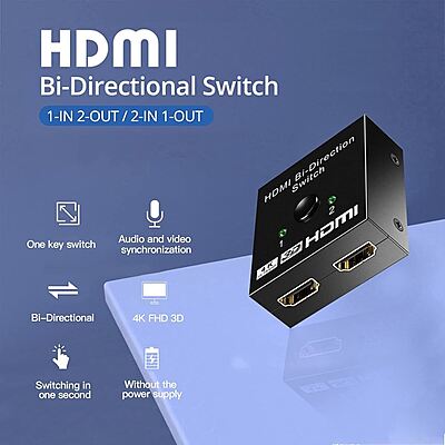 HDMI Switch 2 in 1 Out 4K 60hz HDMI Switcher 2 Port Bi-Directional Splitter