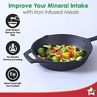 Wonderchef Forza Cast-Iron Fry Pan, Pre-Seasoned Cookware, Induction Friendly, 24cm, 3.8mm