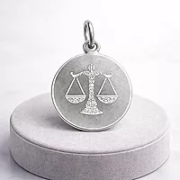 925 Sterling Silver Libra Zodiac Pendant for Men & Women | Astrology Balance Scale Charm Necklace | Round Engraved Horoscope Jewelry