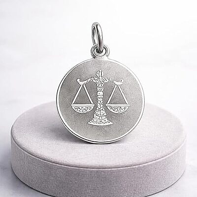 925 Sterling Silver Libra Zodiac Pendant for Men & Women | Astrology Balance Scale Charm Necklace | Round Engraved Horoscope Jewelry