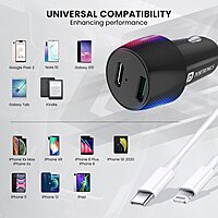 Portronics 40W Dual Type-C Car Charger PD Fast Charging for Cars & Mobile Phones Black