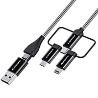 Ambrane 6-in-1 60W Fast Charging Cable with Micro, Type C & iPhone Support, Compatible with all devices