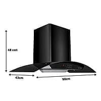 Faber 90 cm 1100 m³/hr Auto-Clean curved glass Kitchen Chimney (HOOD ACE PRO HC PB BK 90, Filterless technology