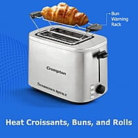 Crompton SunBrown Royale Pop-up Toaster 800W with Bun Warming Rack  7 Browning Levels with Reheat, Defrost & Cancel Function