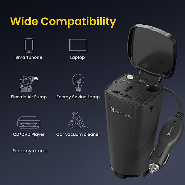 Portronics 200W Car Power | Type-C PD, USB & AC Socket | Charge multiple devices on the go | Compact design | Ideal for road trips | Fast charging | Durable and reliable | Perfect for travelers.