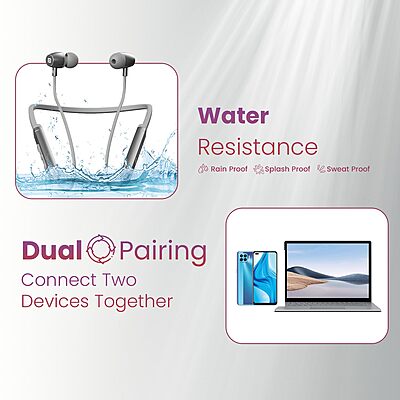 Portronics Harmonics Z9 – Neckband, 40H Playtime, Silver, Bluetooth 5.0, IPX4 Water Resistant, Deep Bass, Comfortable Fit, Quick Charge, Ideal for Sports and Daily Use, Lightweight Design.