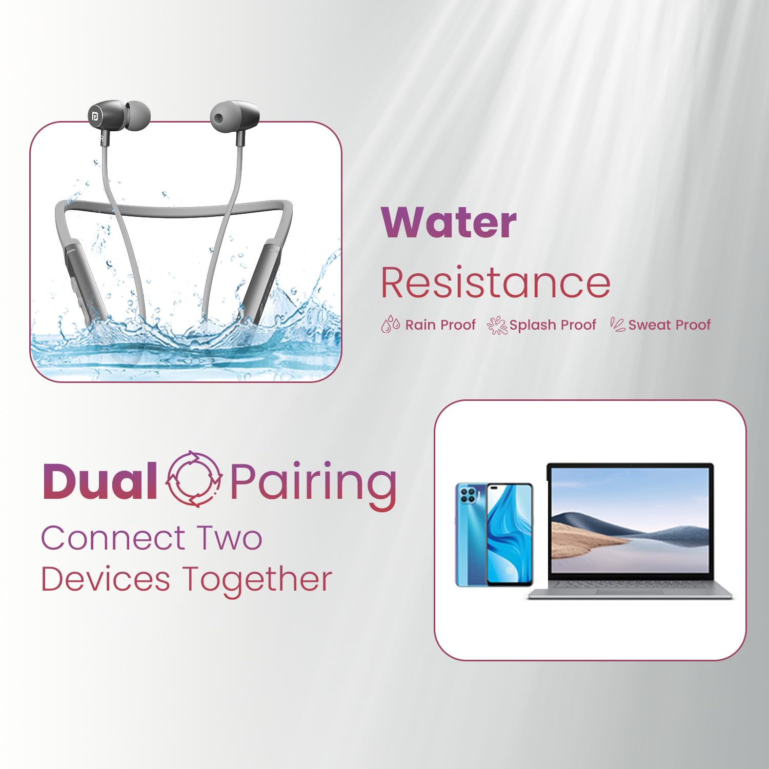 Portronics Harmonics Z9 – Neckband, 40H Playtime, Silver, Bluetooth 5.0, IPX4 Water Resistant, Deep Bass, Comfortable Fit, Quick Charge, Ideal for Sports and Daily Use, Lightweight Design.