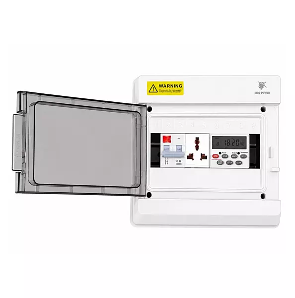 9-Way MCB Box AquaX IP66 Weatherproof Outdoor DB Box with 6A 3-Pin Socket & Digital Energy Meter
