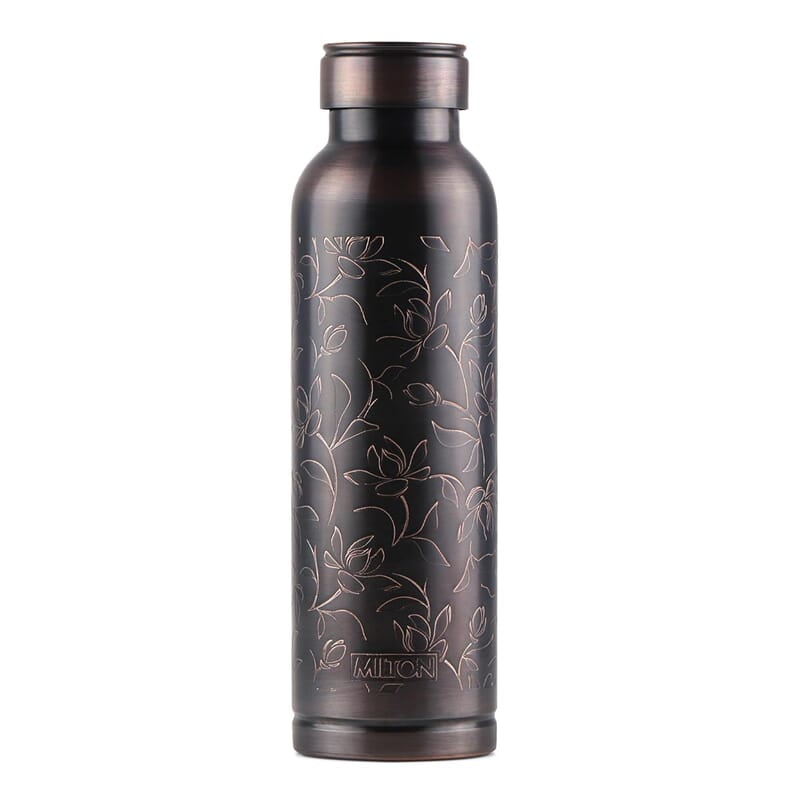 MILTON Copper Swasth Water Bottle, 940 ml, Black Lotus Lacquer Coating, Curved bottle