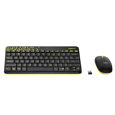 Open Box Logitech MK240 Wireless Keyboard and Mouse Combo-Black and Chartreuse Yellow