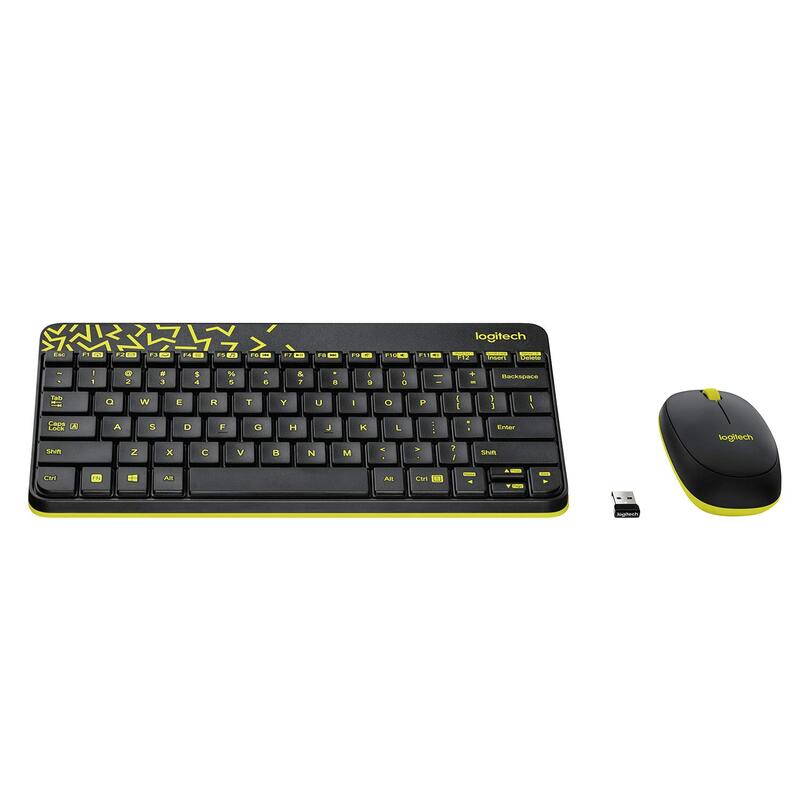 Open Box Logitech MK240 Wireless Keyboard and Mouse Combo-Black and Chartreuse Yellow