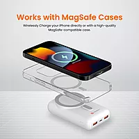 Portronics Wirecell – 10000mAh, 15W Mag Wireless Power Bank - White. Sleek design, fast charging, portable, and compatible with various devices. Perfect for on-the-go charging needs.
