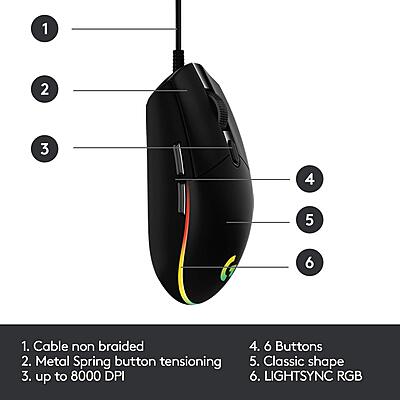 LOGITECH USB WIRED GAMING MOUSE WITH 8K DPI TRACKING AND CUSTOMIZABLE RGB LIGHTING G102-Black