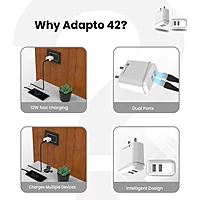 Portronics 10042 Adapto 12C Charger – 12W Single USB Port | Type-C Cable Included | White