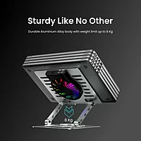 Portronics Laptop Stand – RGB Lighting, Cooling Fan & 360° Rotation