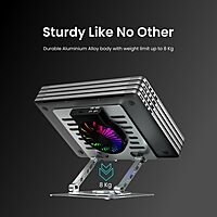 Portronics My Buddy Spinlight Laptop Stand – Metal Build | Foldable | Cooling Fan | Silver