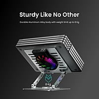 Portronics My Buddy Spinlight Laptop Stand with Cooling Fan, 360° Rotating Base, Adjustable Height