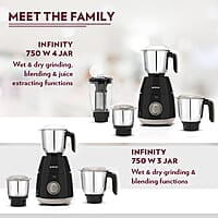 Borosil 750W Infinity Mixer Grinder with 4 Stainless Steel Jars (1.5L Jar with Fruit Filter, 1.5L Blending Jar, 1L Dry/Wet Grinder Jar, 400ml Chutnery Jar), Kitchen Mixie, 5 Years Warranty on Motor