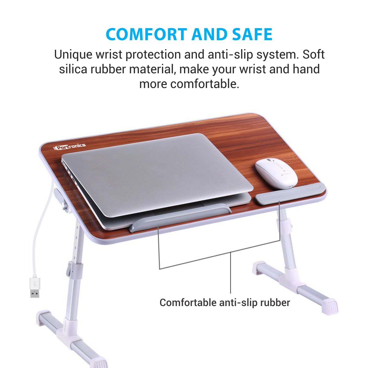 Portronics My Buddy Plus Laptop Table – Adjustable Height & USB Fan