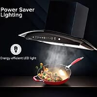 Wonderchef Power Curve Wall-Mount Chimney Auto Clean Function 1200M3/H Suction Capacity 3 Speed Motion SS Baffle filter