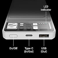 ZEBRONICS MW61 Wireless Power Bank, 10000 mAh, Rapid Charge, Built-in Wireless Charging Pad, Outputs - 22.5W Wired | 15W Wireless, Type C PD 3.0, LED Indicator